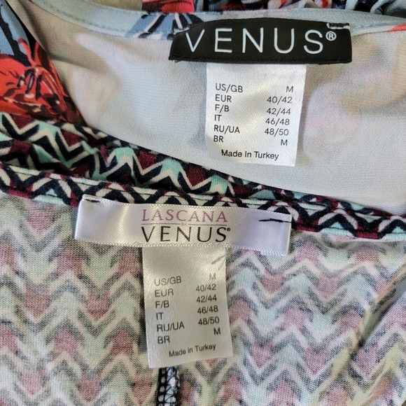 Lot Pair Of 2 Venus Long Sleeve Blouses V Neck Floral Geometric Print Medium - Picture 9 of 9